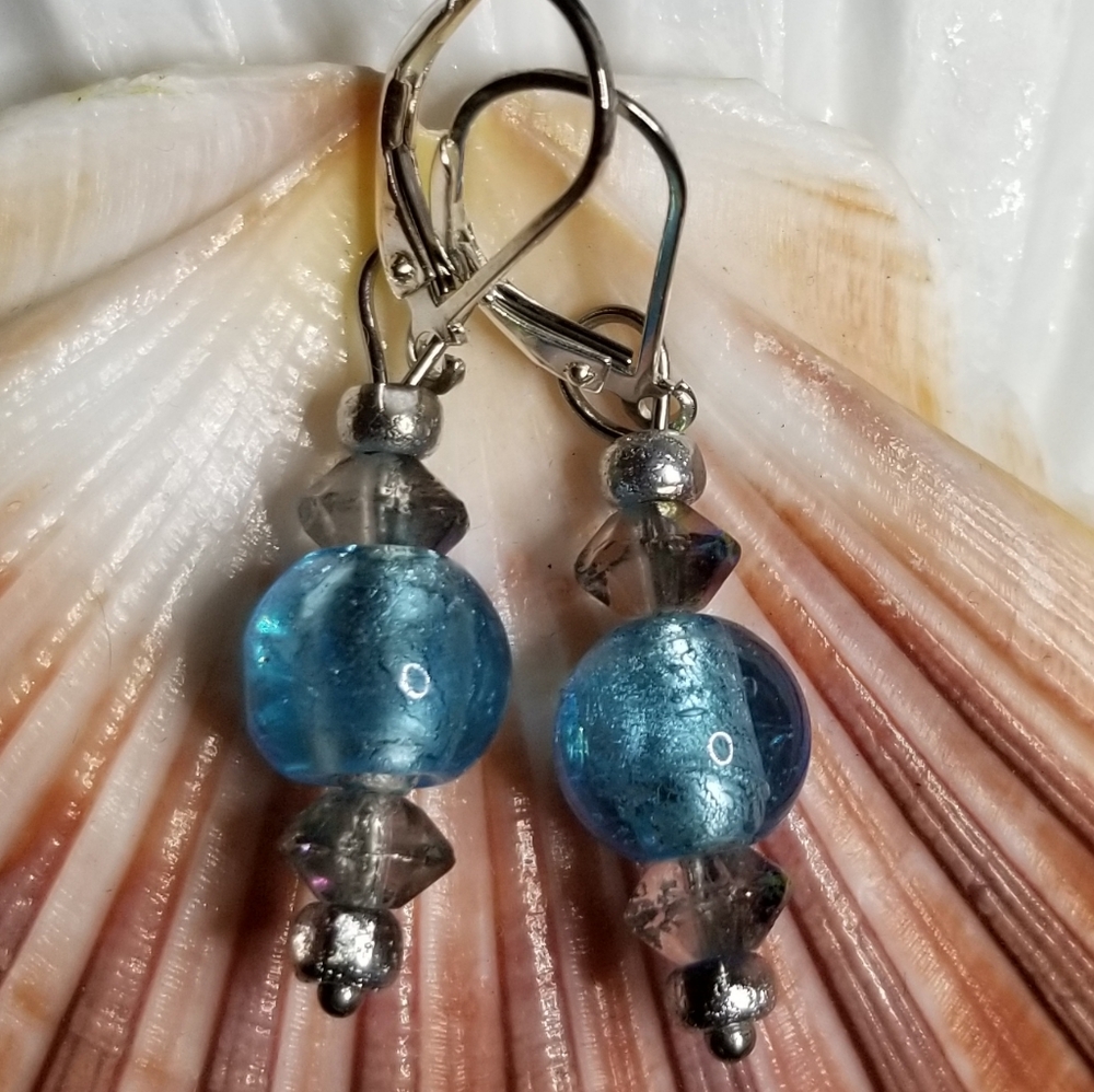 Vintage Art Glass & Sterling Silver Earrings